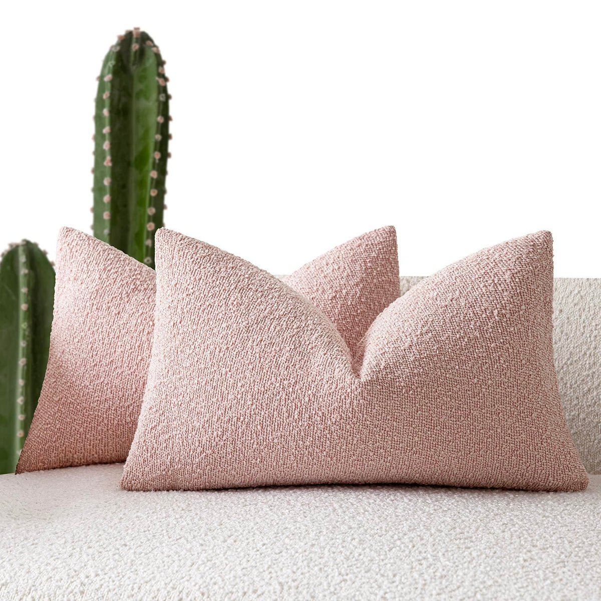 Foindtower Decorative Textured Boucle Throw Pillow Covers 18x18 Inch,Ivory