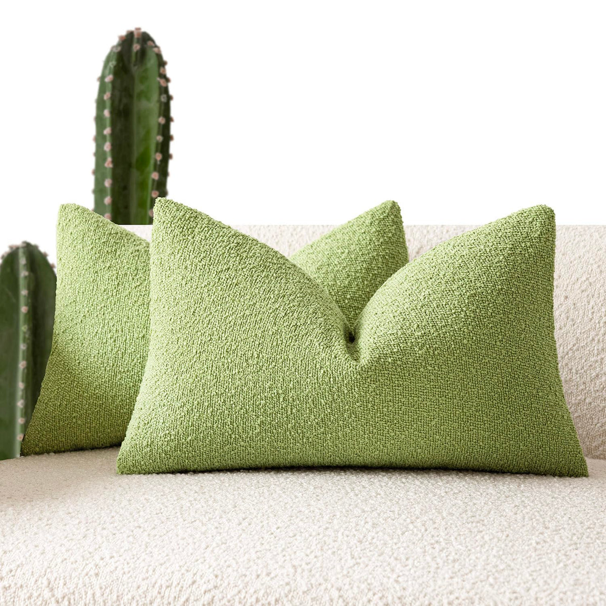 Foindtower Decorative Textured Boucle Throw Pillow Covers 18x18 Inch,Ivory