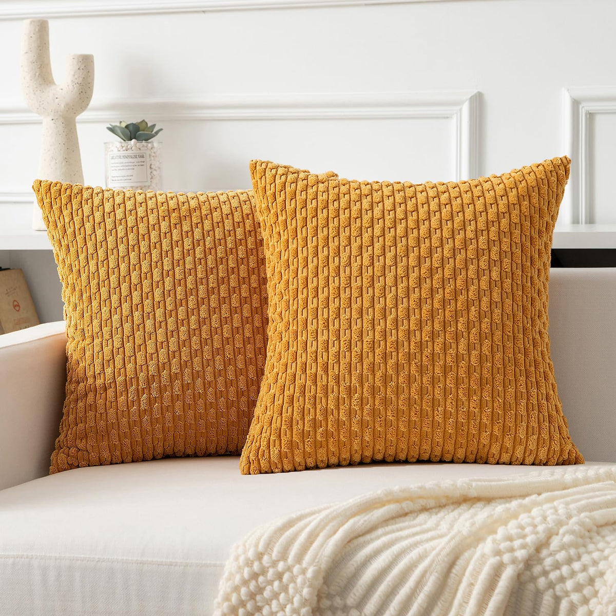 Kevin Textile Soft Corduroy 18x18 Inch Pillow Covers 2 Pack, Burnt Brick