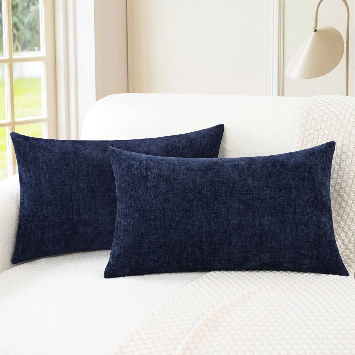 CaliTime Decorative Couch Throw Pillow Covers 18 X 18 Inches Navy Blue