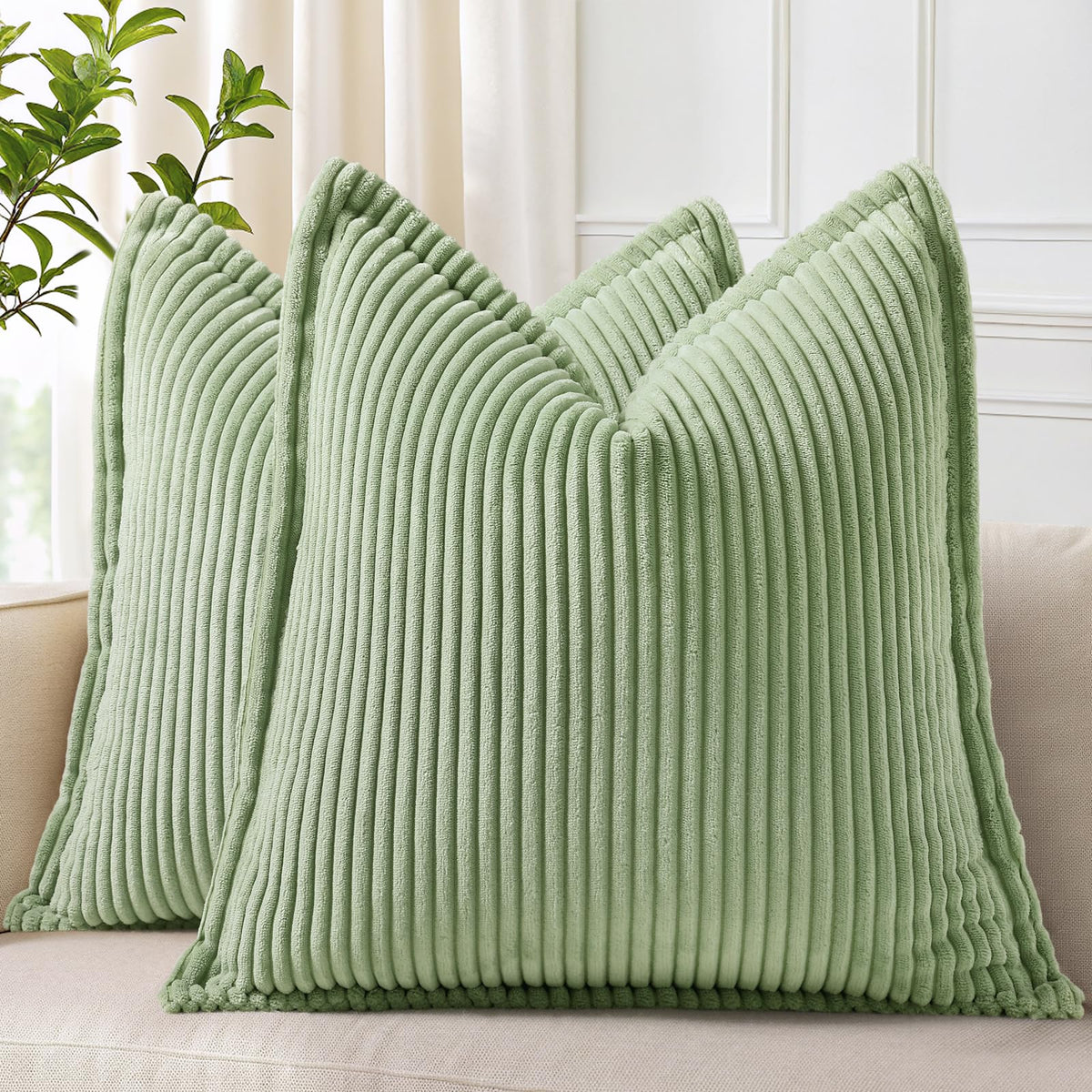 decorUhome Fall Corduroy Olive Green Throw Pillow Covers 18x18 Set of 2