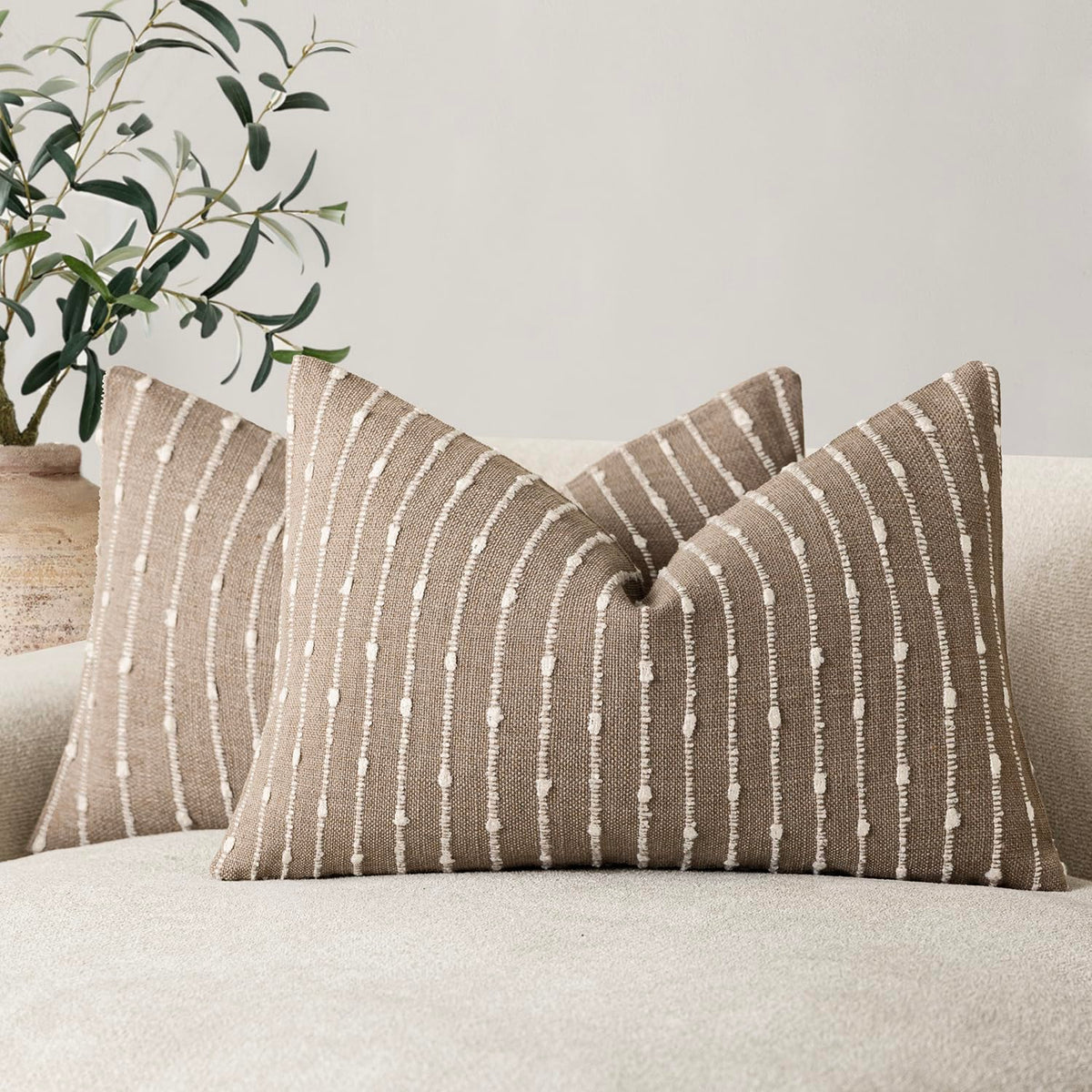 Foindtower Decorative Striped Boucle Throw Pillow Covers 18x18 Inch Camel