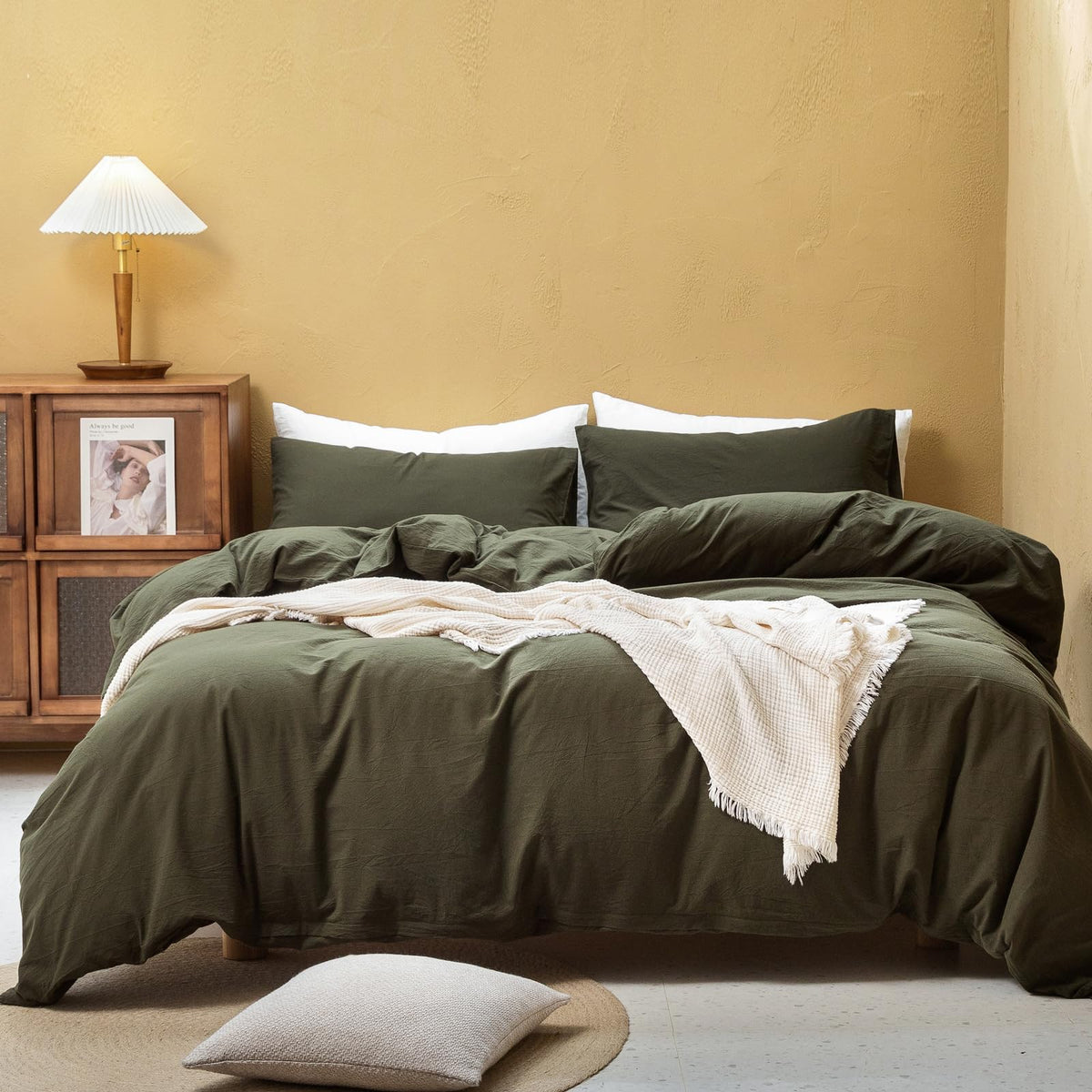 FOSSA Duvet Cover Set 100% Washed Cotton Linen Feel Queen