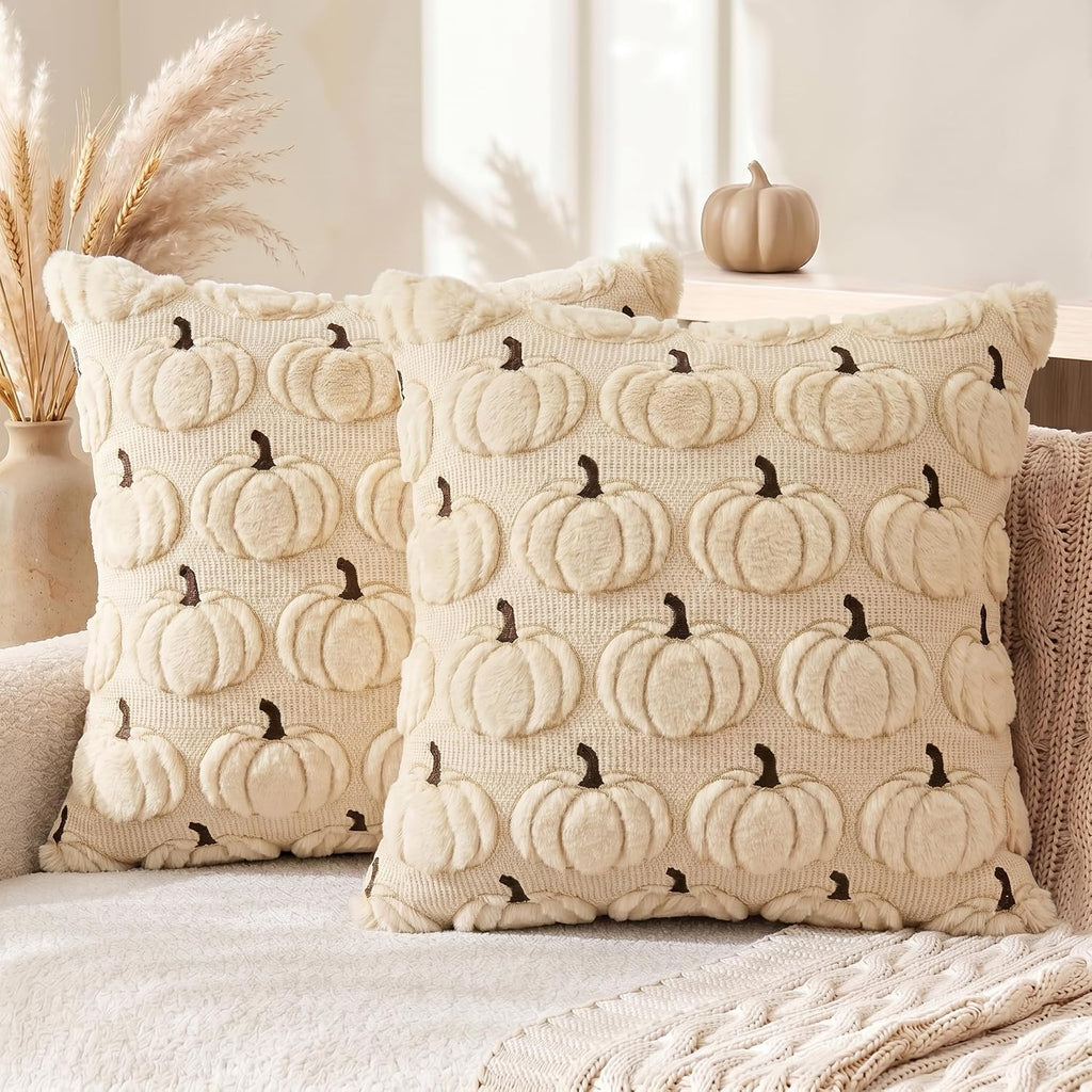 AVOIN colorlife Beige Fall Pumpkin Throw Pillow Covers 18x18 Inch