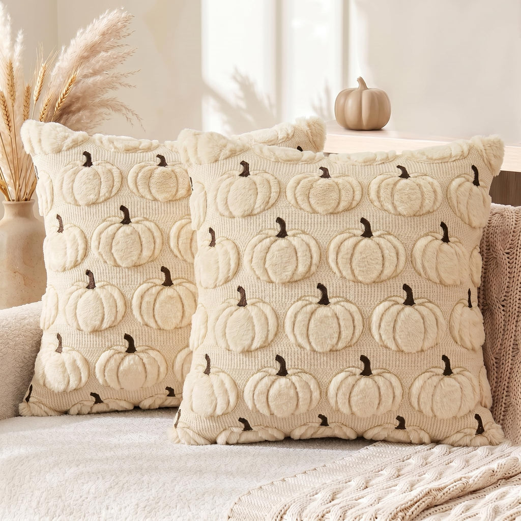 AVOIN colorlife Beige Fall Pumpkin Throw Pillow Covers 18x18 Inch