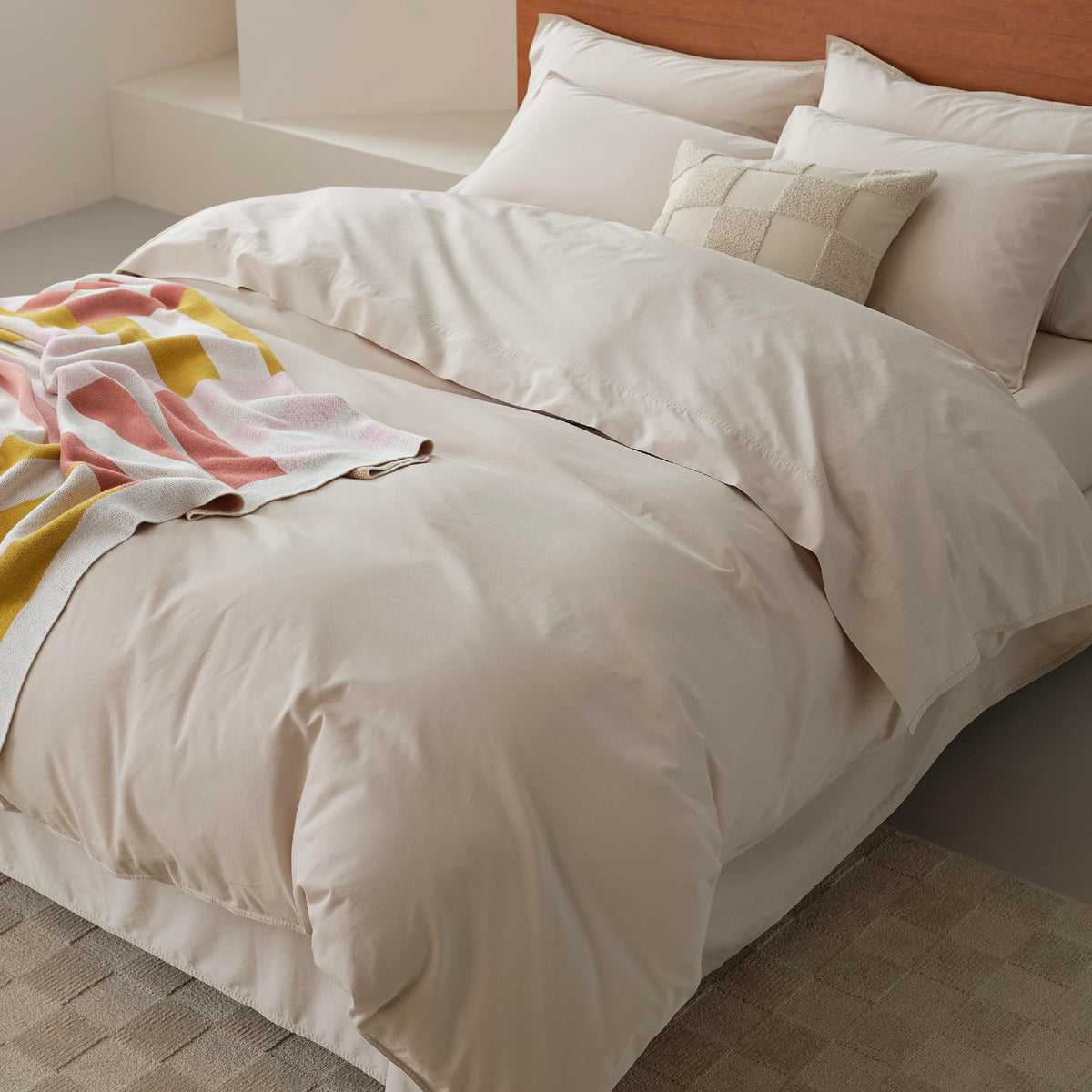 Double Stitch GOTS Organic Cotton King Duvet Cover, Washed 300TC, Off White