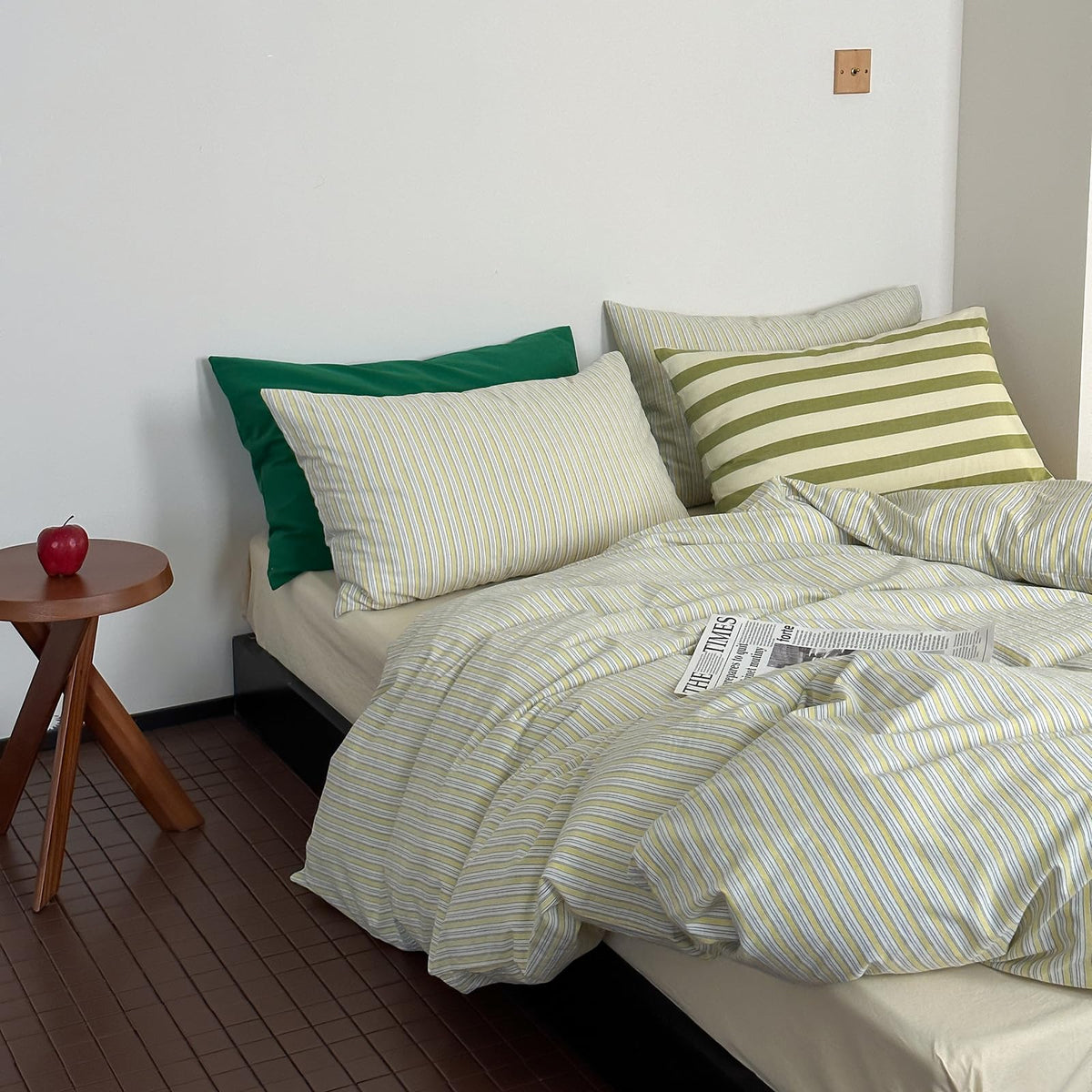 mixinni Retro Striped Duvet Cover Set King - 100% Natural Cotton 3-Piece Vintage Red Stripes Pattern Printed Bedding Set, Soft Breathable Comforter Cover with Zipper Closure & Corner Ties, King Size