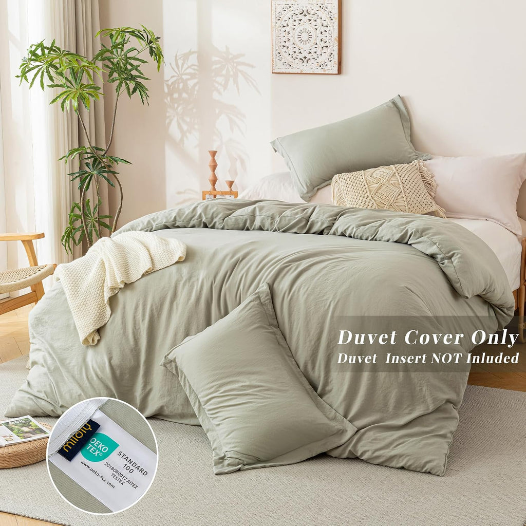 MILDLY Duvet Cover King Ultra Soft Comforter Cover Set 3pcs, Mist Sage