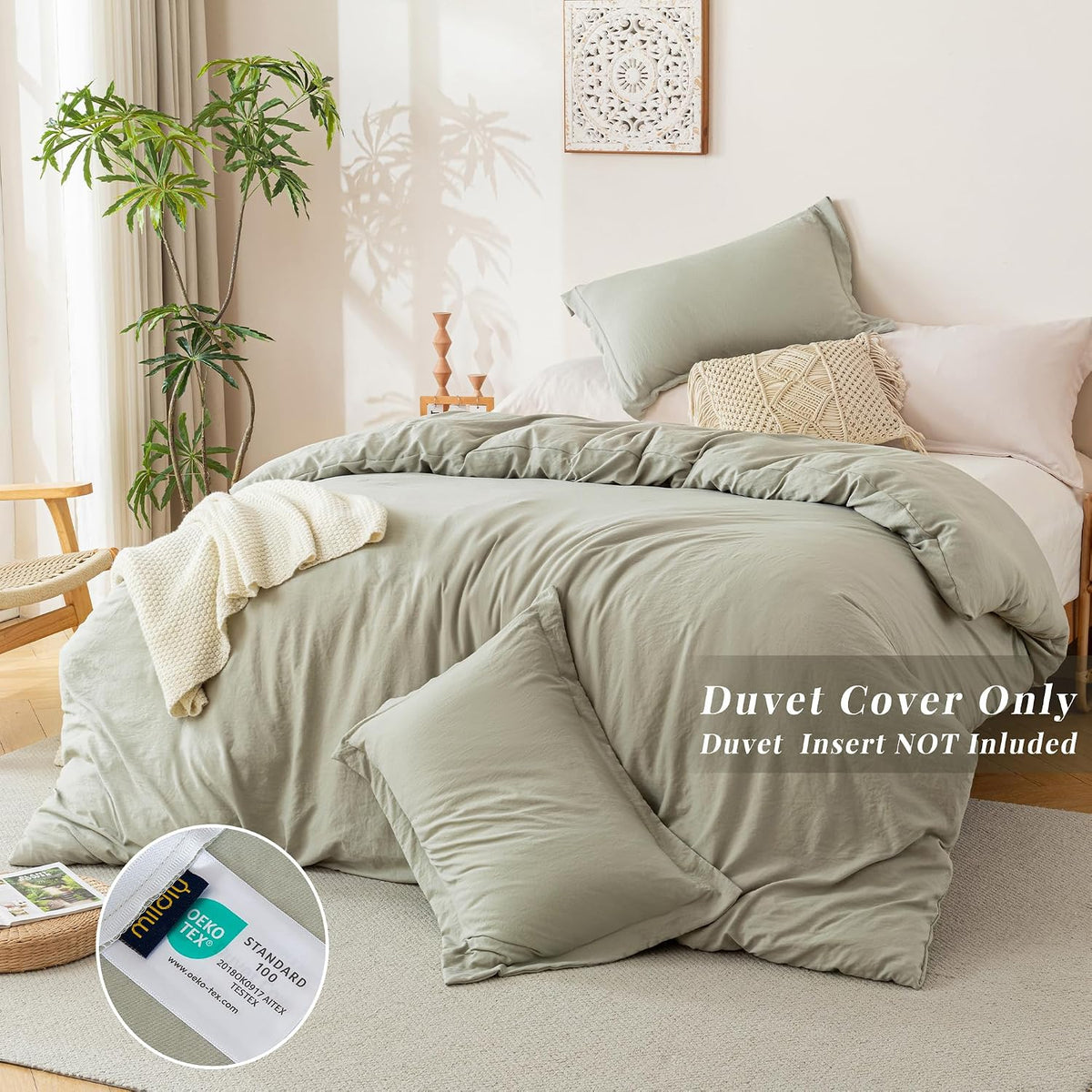 MILDLY Duvet Cover King Ultra Soft Comforter Cover Set 3pcs, Mist Sage