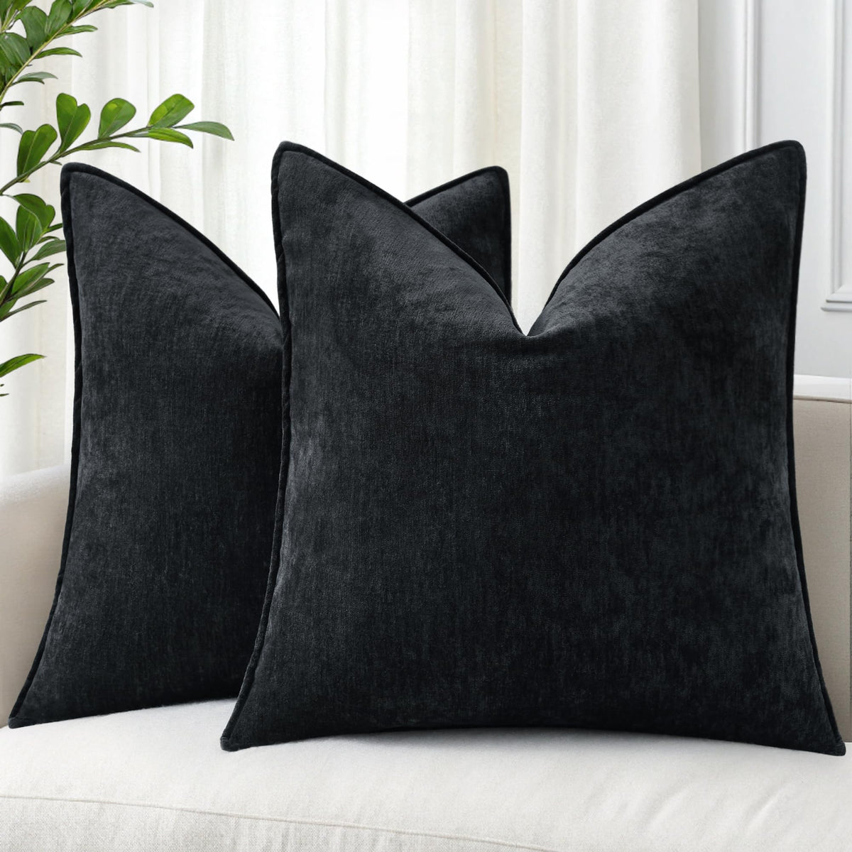 decorUhome Chenille Beige Velvet Throw Pillow Covers 20x20 Set of 2