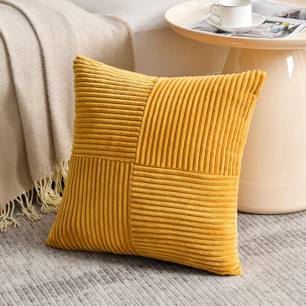 Fancy Homi Blush Pink Lumbar Decorative Throw Pillow Covers 12x20 Inch for Living Room Couch Bed, Rustic Farmhouse Boho Home Decor, Soft Striped Corduroy Rectangle Accent Cushion Case 30x50 cm