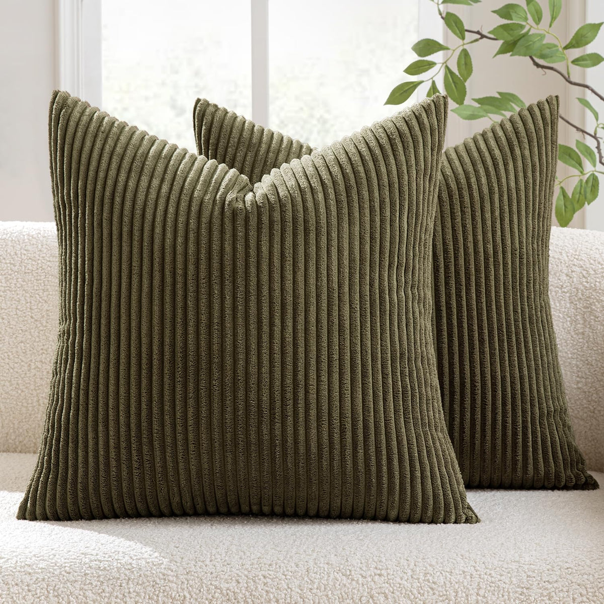 MIULEE Decorative Corduroy Throw Pillow Covers Set of 2 18x18 Dusty Blue