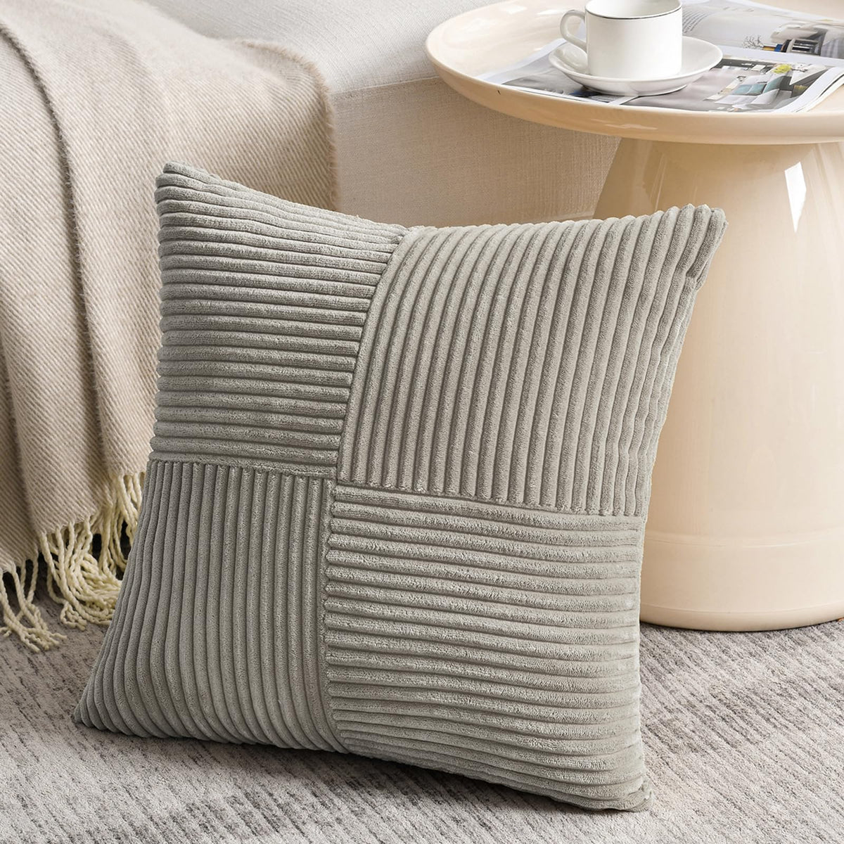 Fancy Homi Blush Pink Lumbar Decorative Throw Pillow Covers 12x20 Inch for Living Room Couch Bed, Rustic Farmhouse Boho Home Decor, Soft Striped Corduroy Rectangle Accent Cushion Case 30x50 cm