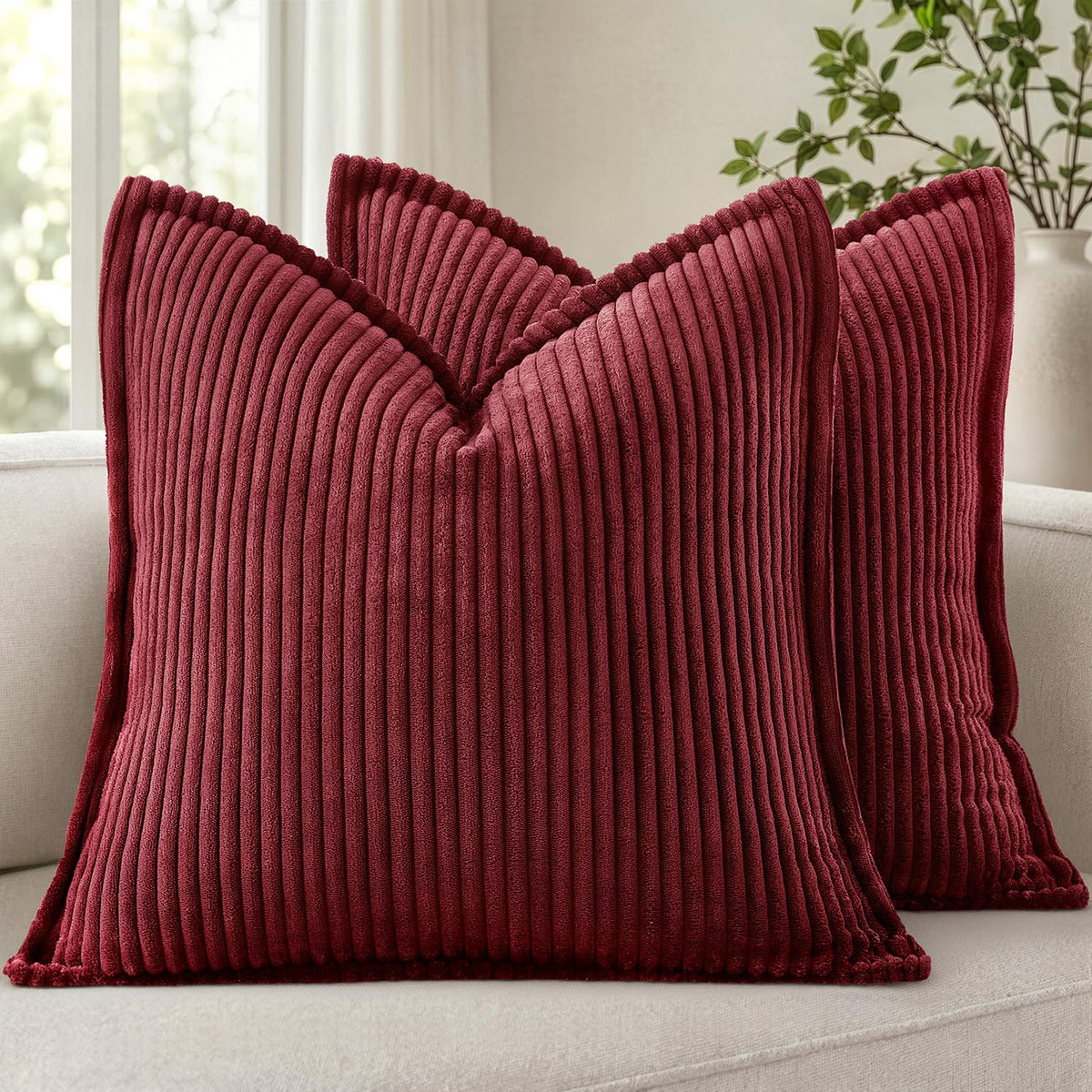 MIULEE Couch Pillow Covers 18x18 Olive Green Textured Corduroy