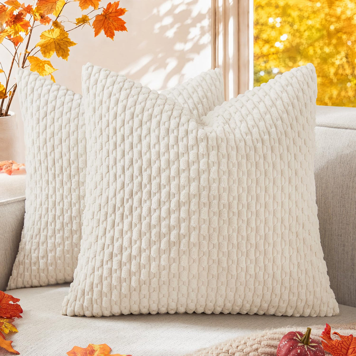 Kevin Textile Soft Corduroy 18x18 Inch Pillow Covers 2 Pack, Burnt Brick