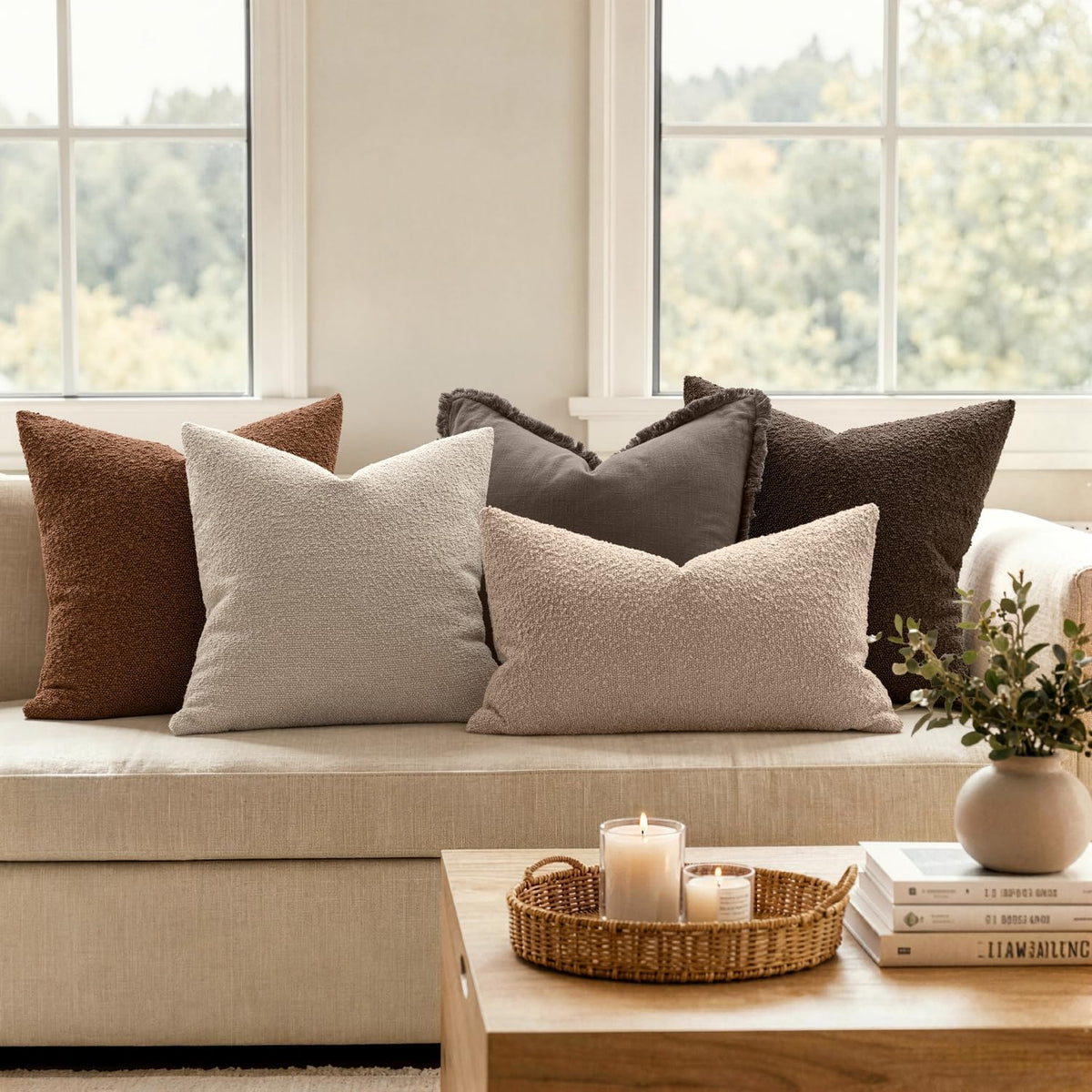 MIULEE Textured Boucle Lumbar Pillow Cover for Bed 12x20 Neutral