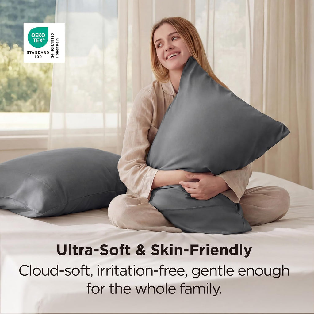 Bedsure Pillow Cases Queen Set of 2 - Dark Grey Double Brushed Microfiber Pillowcases 2 Pack, Super Soft Cooling Pillow Sham Covers with Envelope Closure, Wrinkle, Fade Resistant, 20”x30“