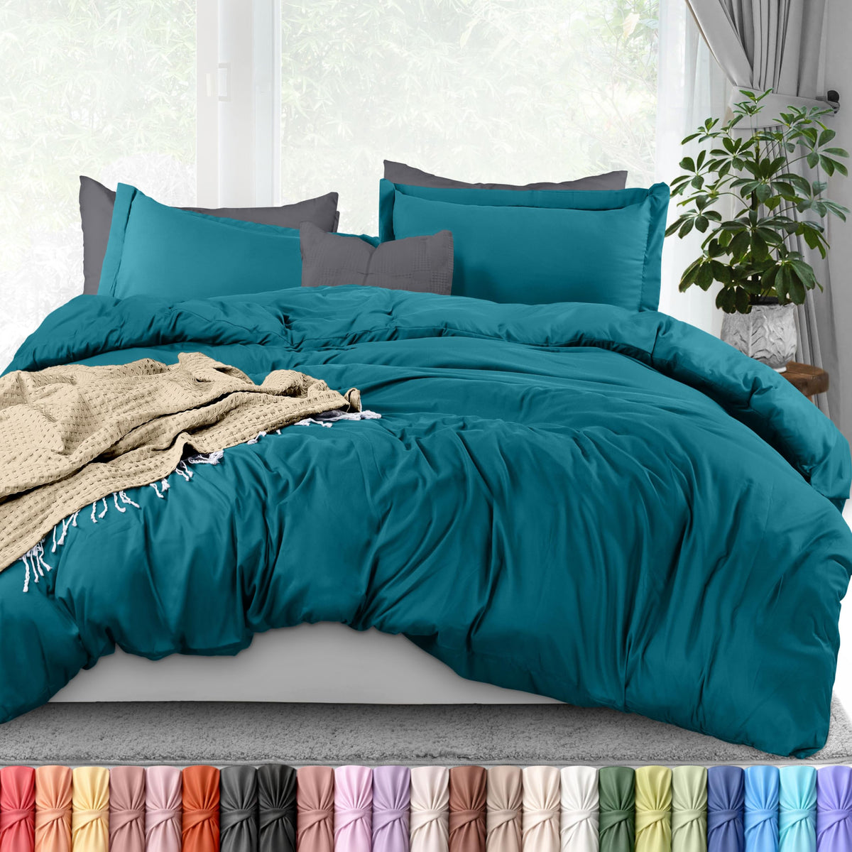 Duvet Cover Queen, 3 Piece Cotton Like Polyester with Zipper Closure, Grey