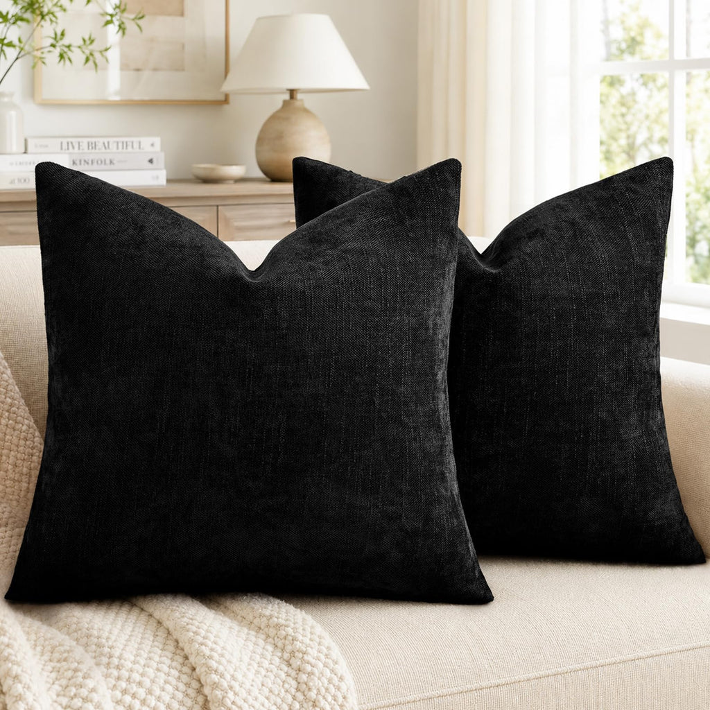 decorUhome Chenille Decorative Throw Pillow Covers 18x18 Set of 2, Brown