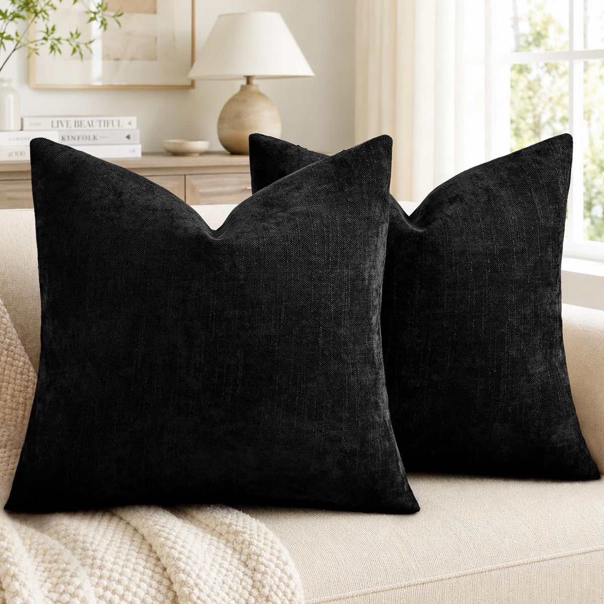 decorUhome Chenille Decorative Throw Pillow Covers 18x18 Set of 2, Brown