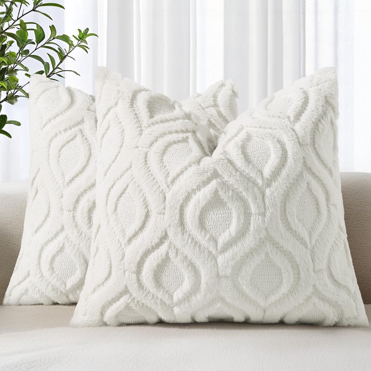 decorUhome Faux Fur Plush Soft Rust Throw Pillow Covers 18x18 Set of 2