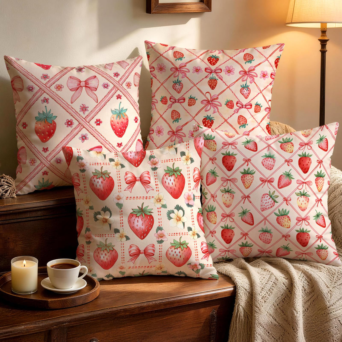OBSEDE Retro Wood Grain Geometric Throw Pillow Covers 18 x 18 Inch Set of 4