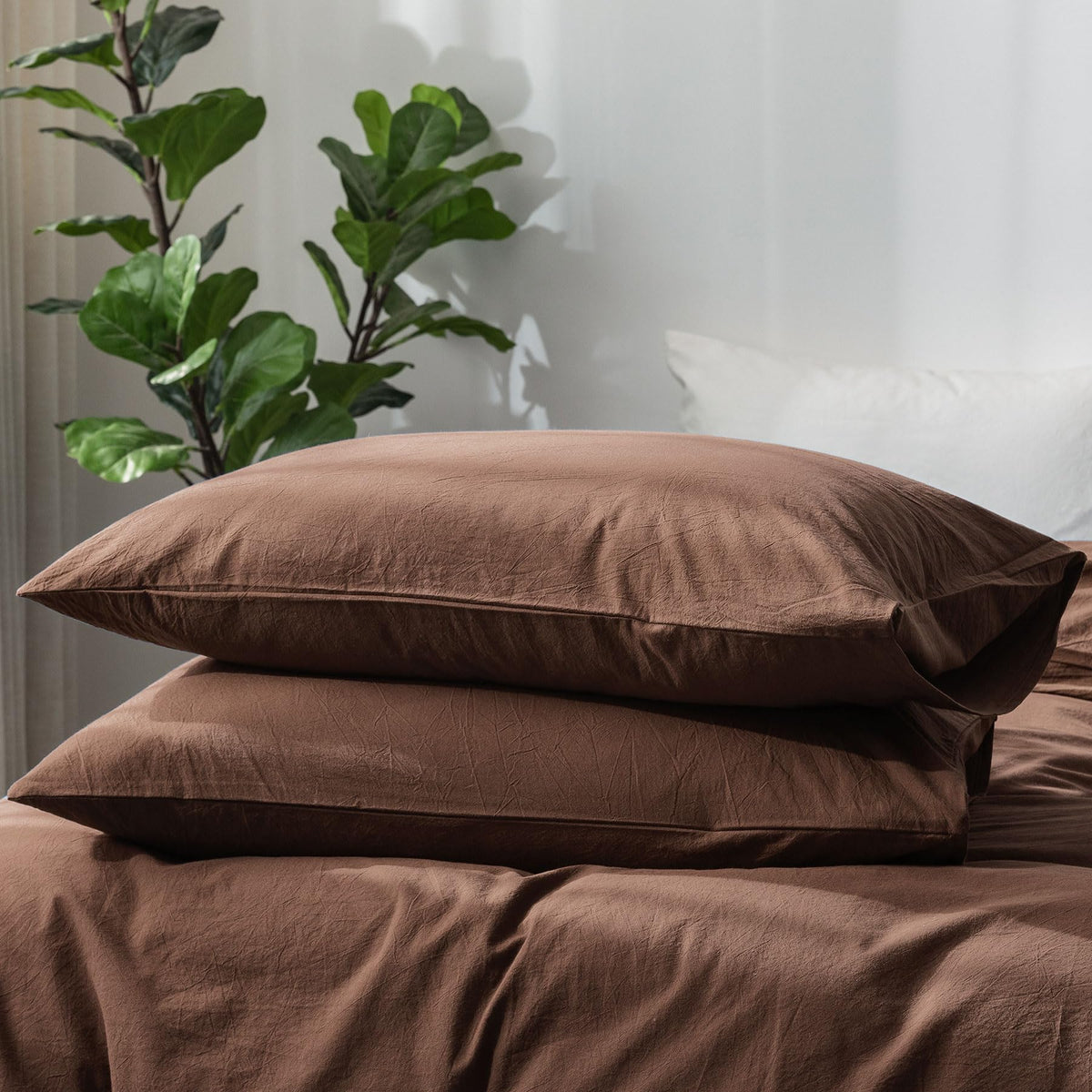 MOOMEE Pillowcase Set of 2 100% Washed Cotton Linen-Like Standard