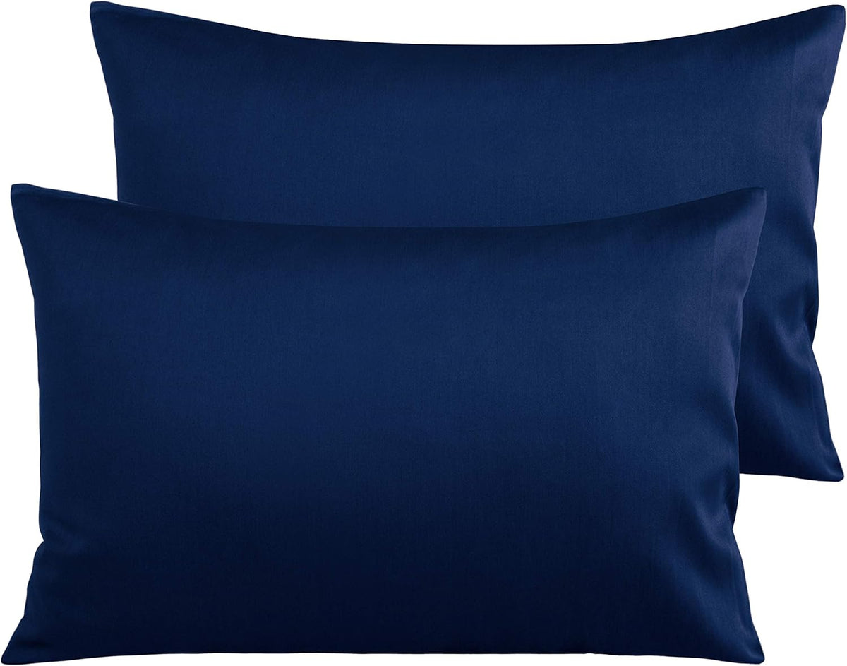 NTBAY Queen Egyptian Cotton Sateen Pillowcases, Set of 2, Navy Blue
