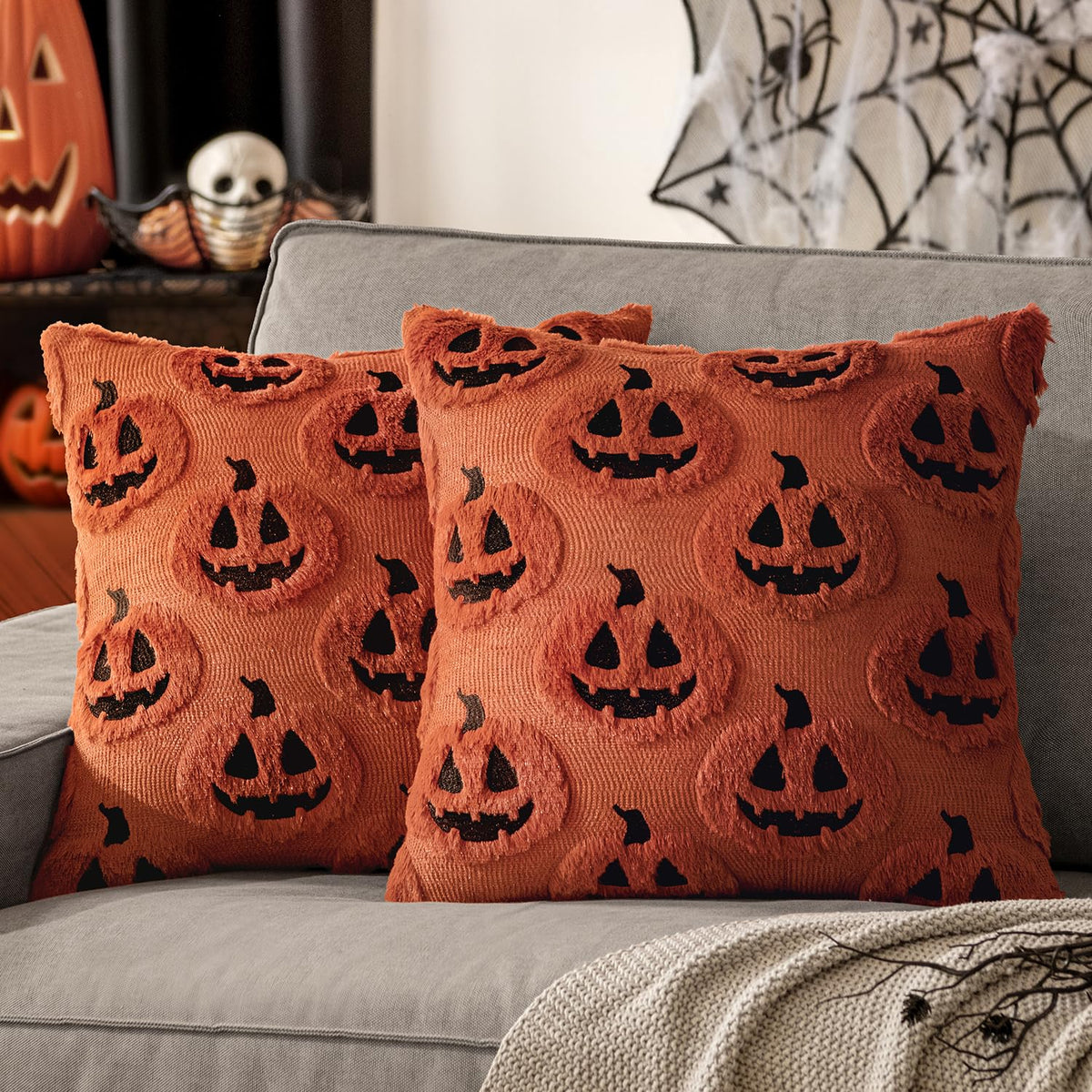 MIULEE Halloween Fall Pumpkin Throw Pillow Covers 18x18 Orange-Black