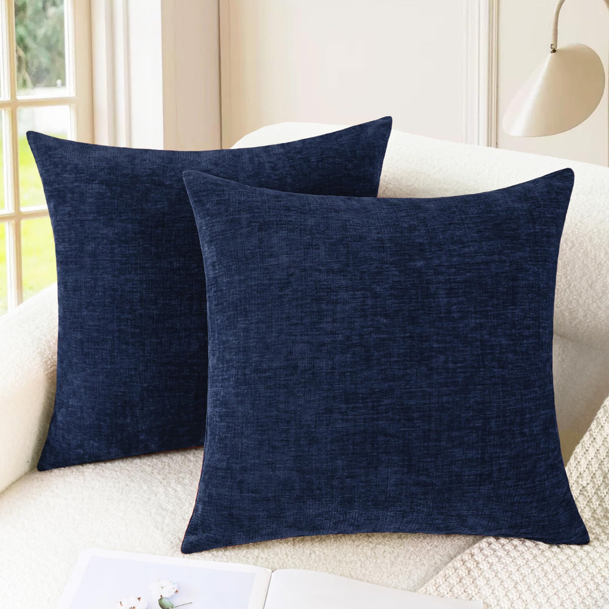 CaliTime Decorative Couch Throw Pillow Covers 18 X 18 Inches Navy Blue