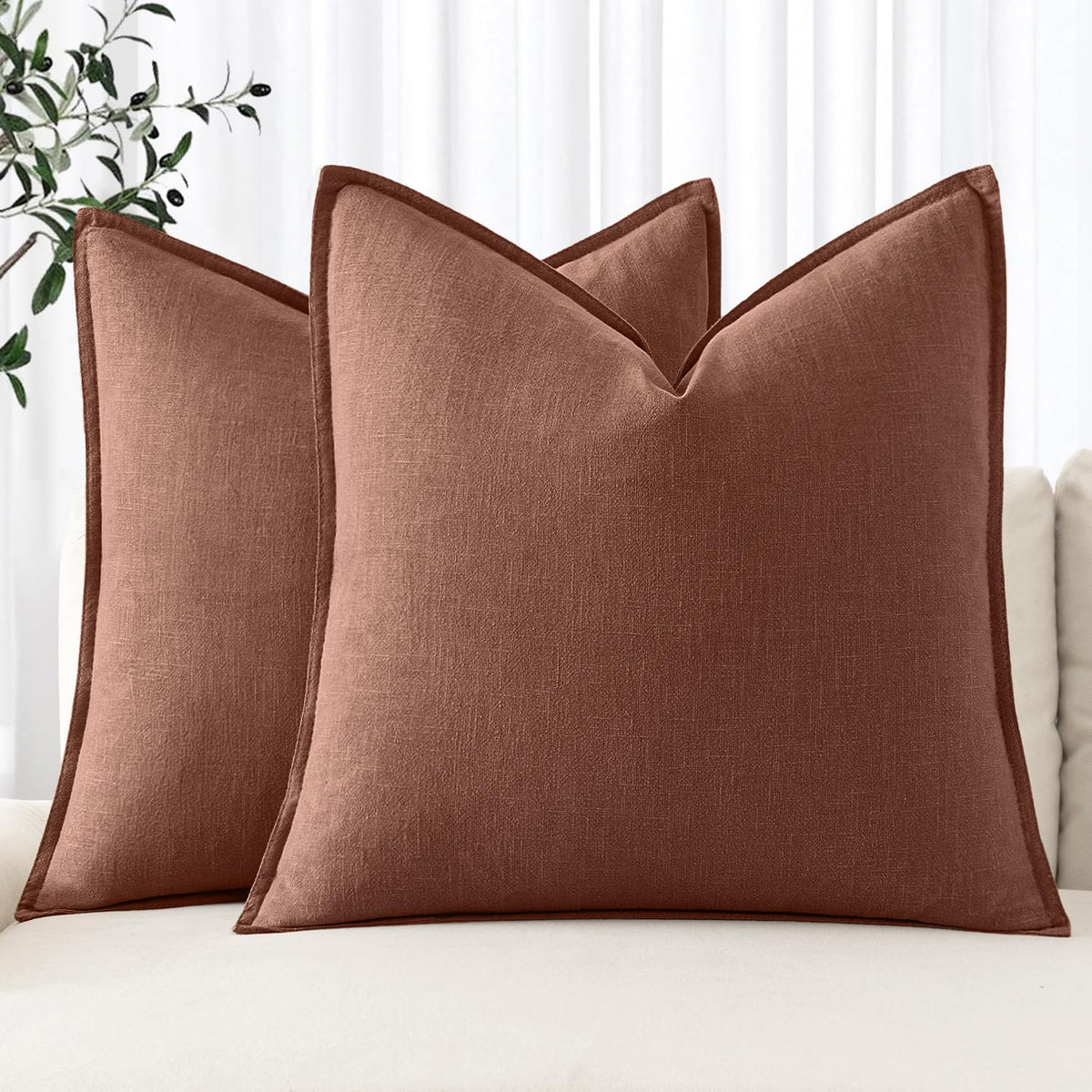 MIULEE Decorative Linen Pillow Covers 20x20 Inch Natural Beige