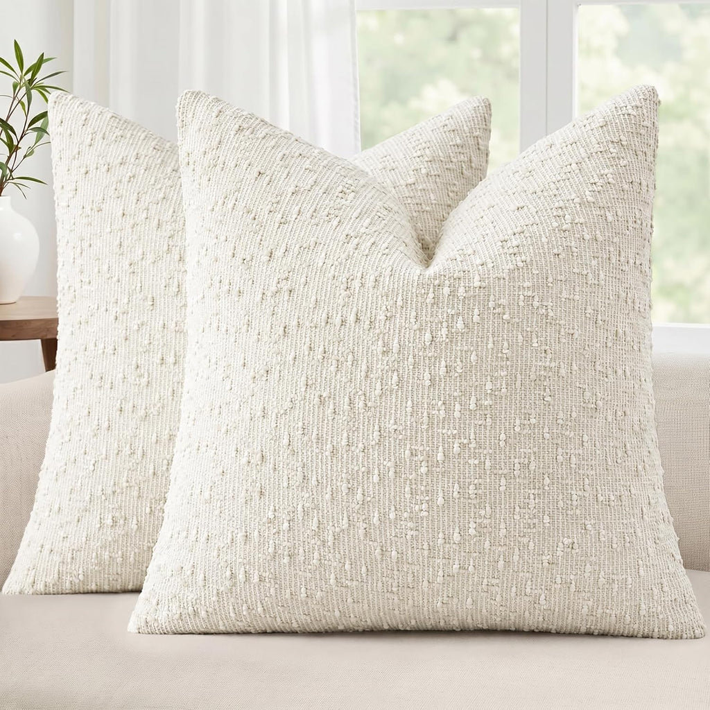 decorUhome Textured Cream White Chenille Throw Pillow Covers 20x20 Set of 2