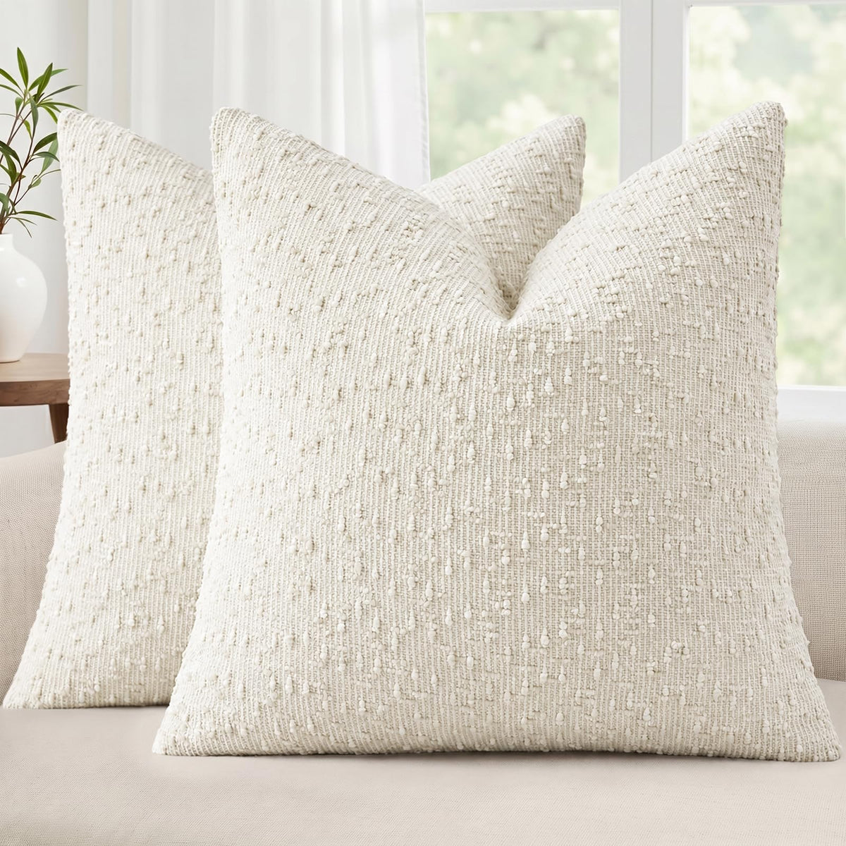 decorUhome Textured Cream White Chenille Throw Pillow Covers 20x20 Set of 2