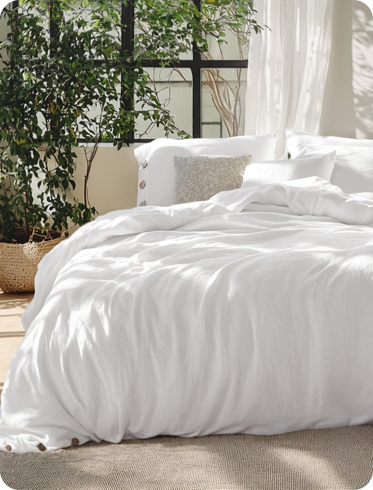 Bedsure PureWoven Linen Duvet Cover Queen, Linen Cotton Blend, Olive Green