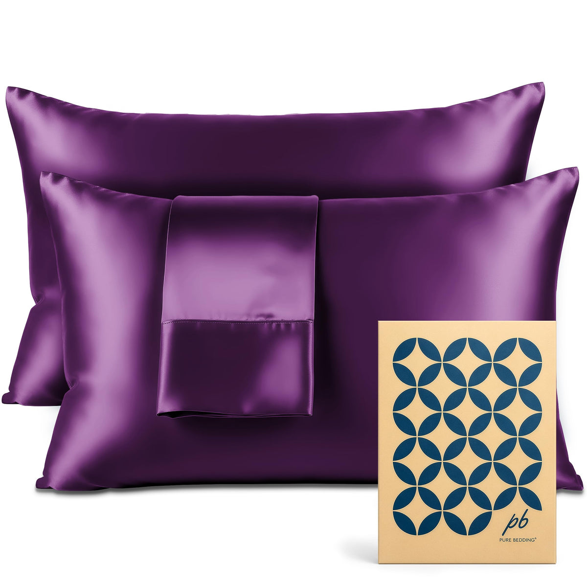 Pure Bedding Satin Pillowcase 2 Pack - Queen Size (20"x30", Black) - Silky Pillow Cases for Hair and Skin - Satin Pillow Covers with Envelope Closure - Extra Soft Premium Microfiber