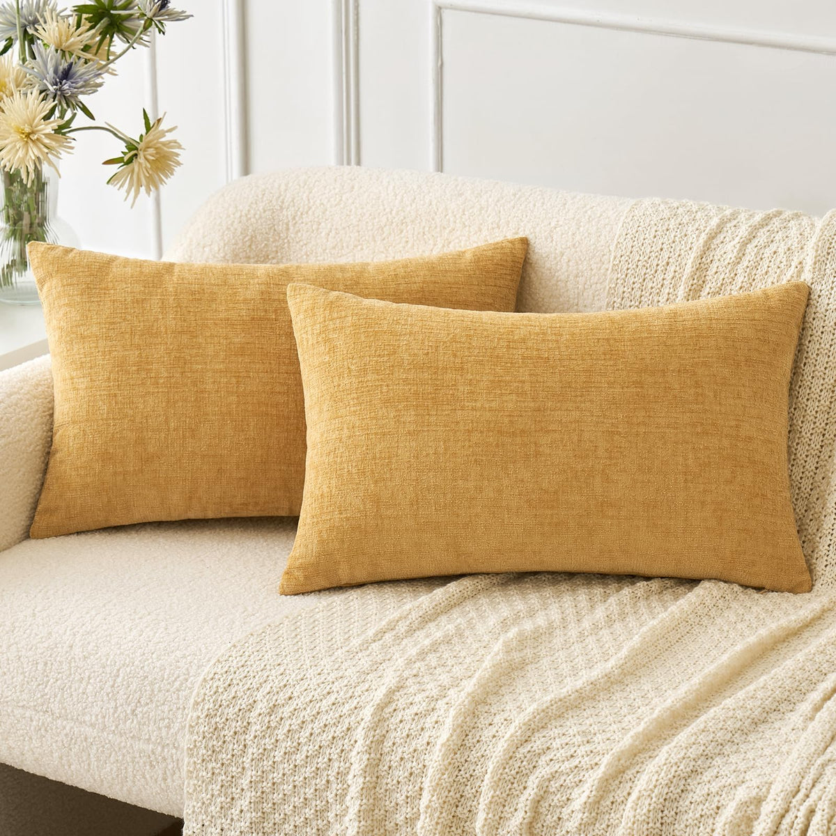 MIULEE Soft Chenille Throw Pillow Covers Teal 18x18 Inch Pack of 2