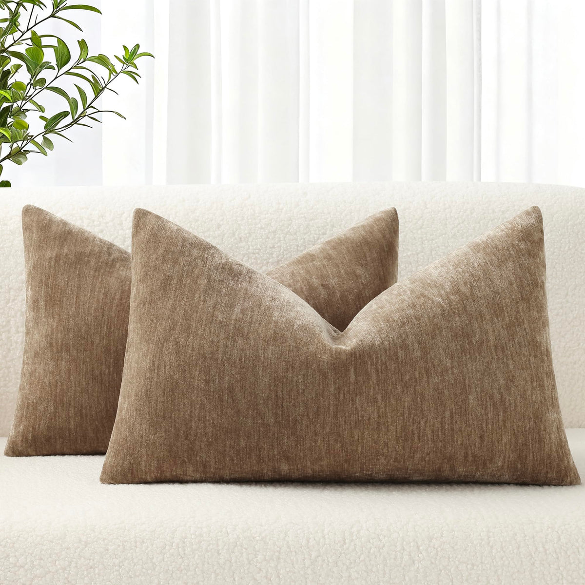 decorUhome Soft Chenille Blush Pink Throw Pillow Covers 18X18 Set of 2