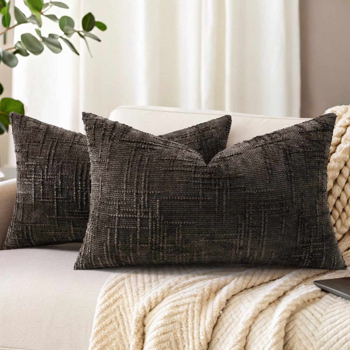 decorUhome Textured Chenille Throw Pillow Covers 18x18 Set of 2 Rust