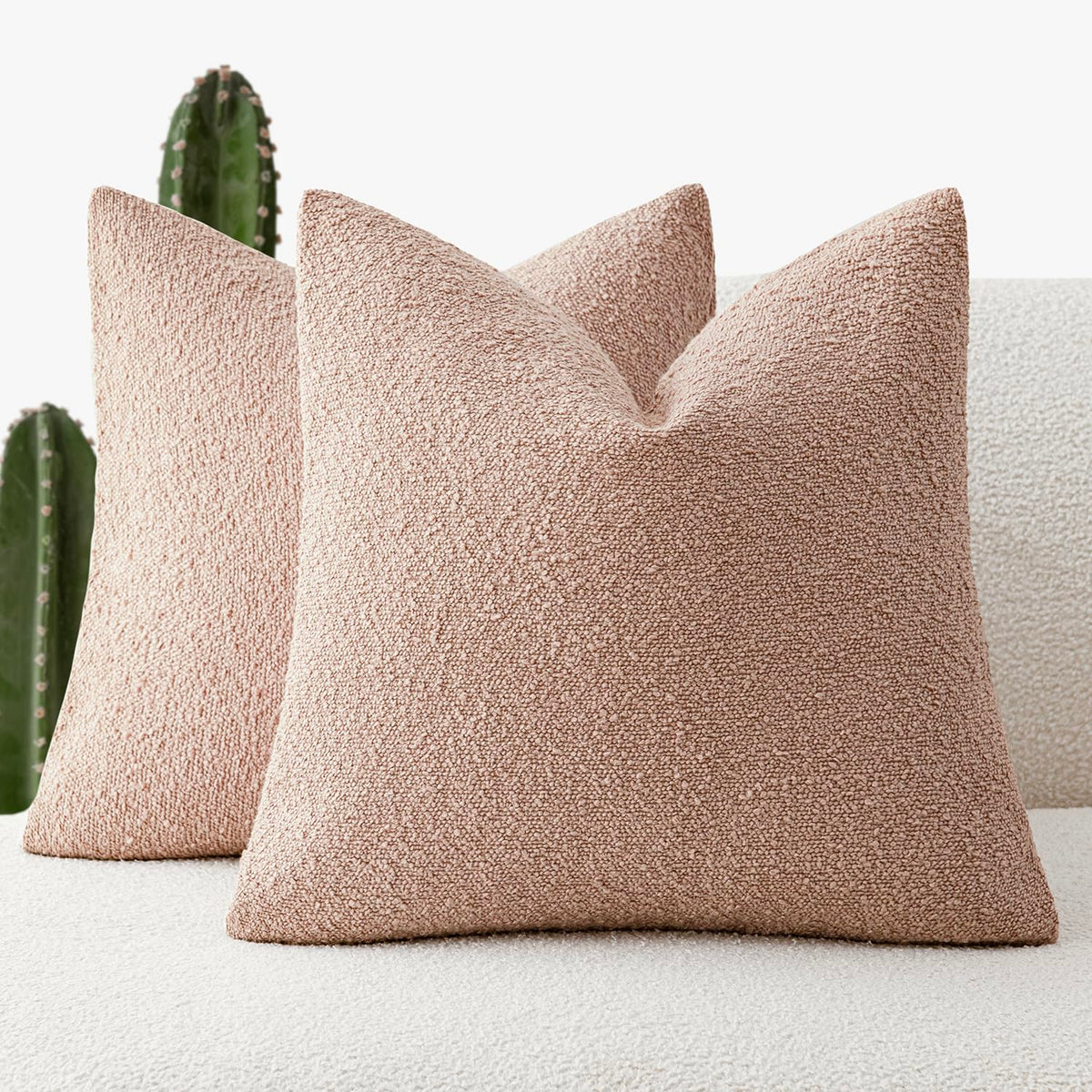 Foindtower Decorative Textured Boucle Throw Pillow Covers 18x18 Inch,Ivory
