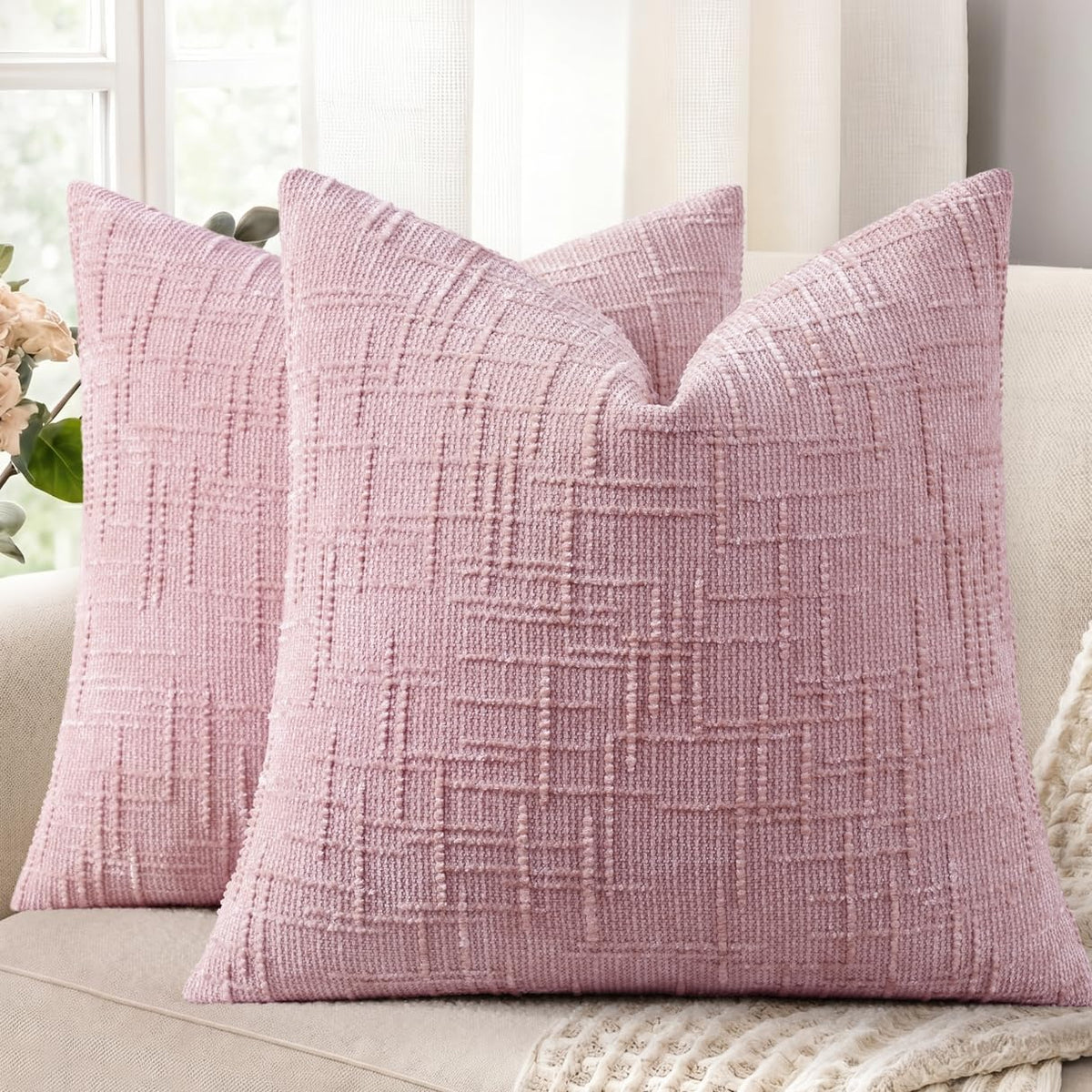 decorUhome Textured Chenille Throw Pillow Covers 18x18 Set of 2 Rust