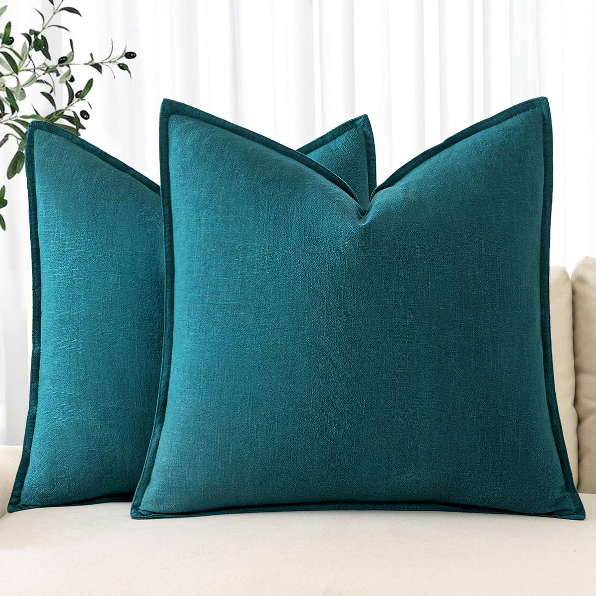 MIULEE Decorative Linen Pillow Covers 20x20 Inch Natural Beige