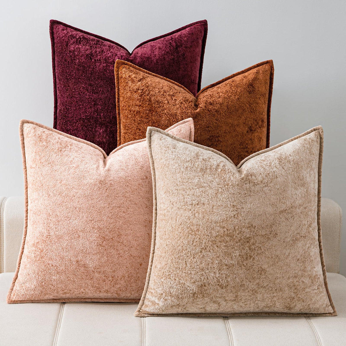 a moment Throw Pillow Covers 18X18 Inch 4 Packs,Soft Velvet Decorative Pillow Cases with 3D Ice Flower,Texture Modern Accent Cushion Covers for Sofa Couch Home Decor Modern Neutral