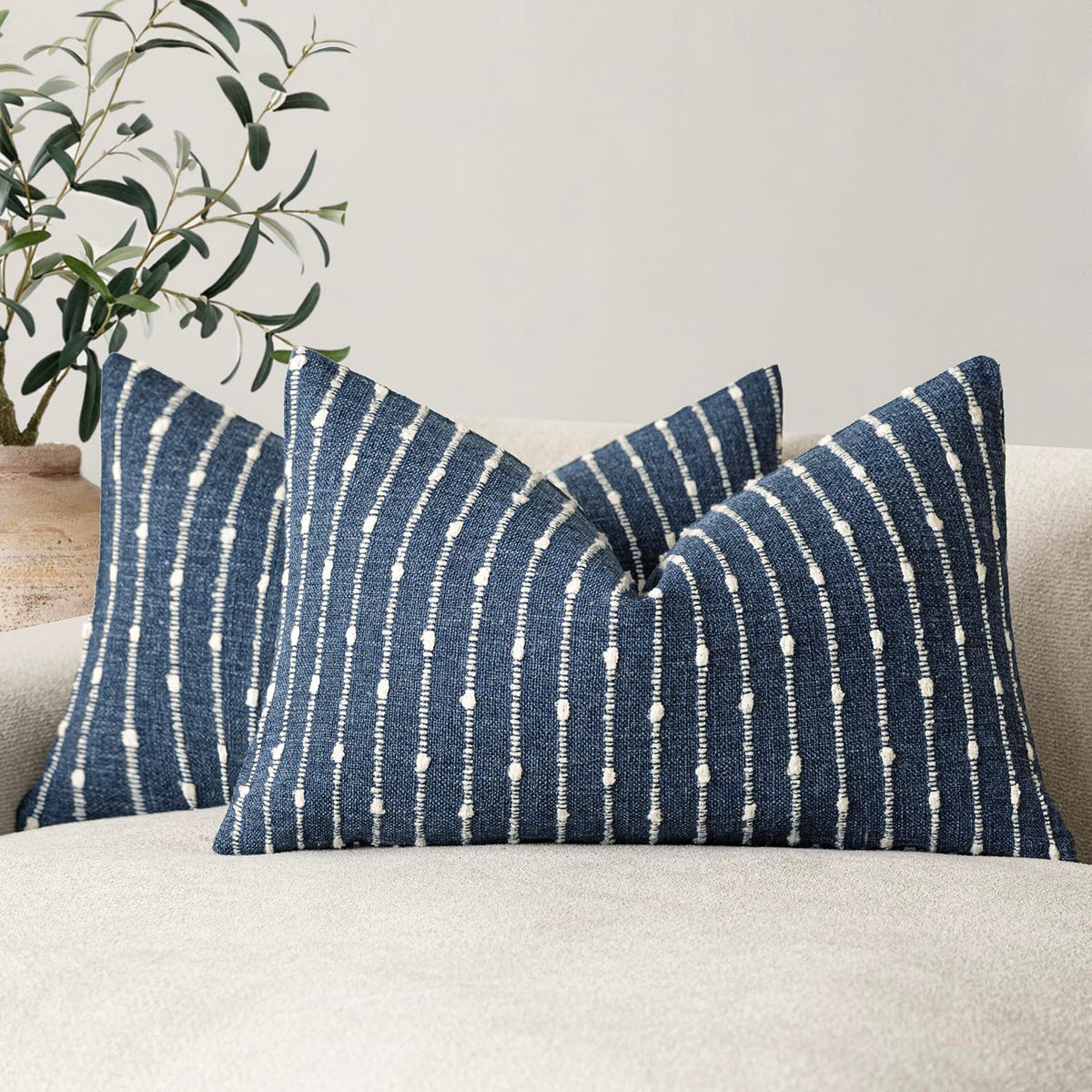 Foindtower Decorative Striped Boucle Throw Pillow Covers 18x18 Inch Camel