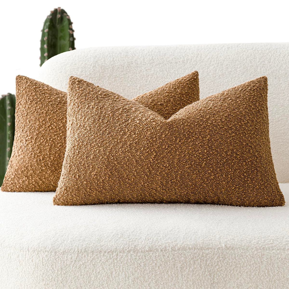 Foindtower Decorative Textured Boucle Throw Pillow Covers 18x18 Inch,Ivory