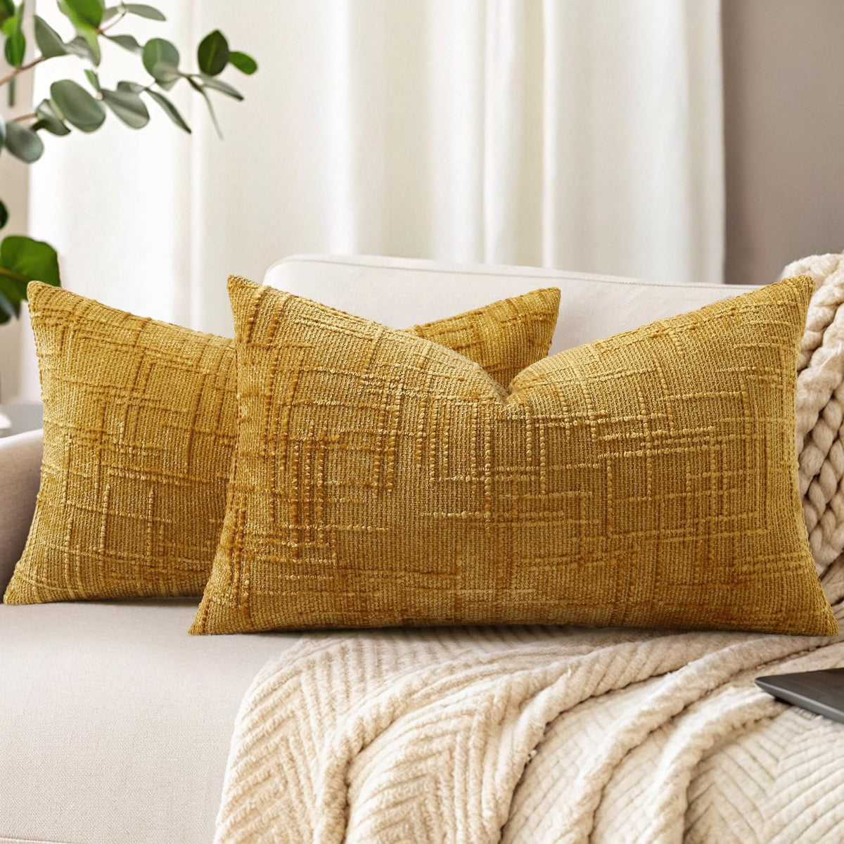 decorUhome Textured Chenille Throw Pillow Covers 18x18 Set of 2 Rust