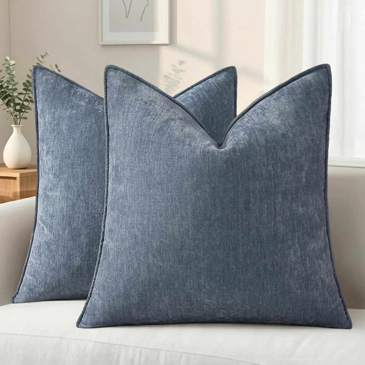 decorUhome Chenille Beige Velvet Throw Pillow Covers 20x20 Set of 2