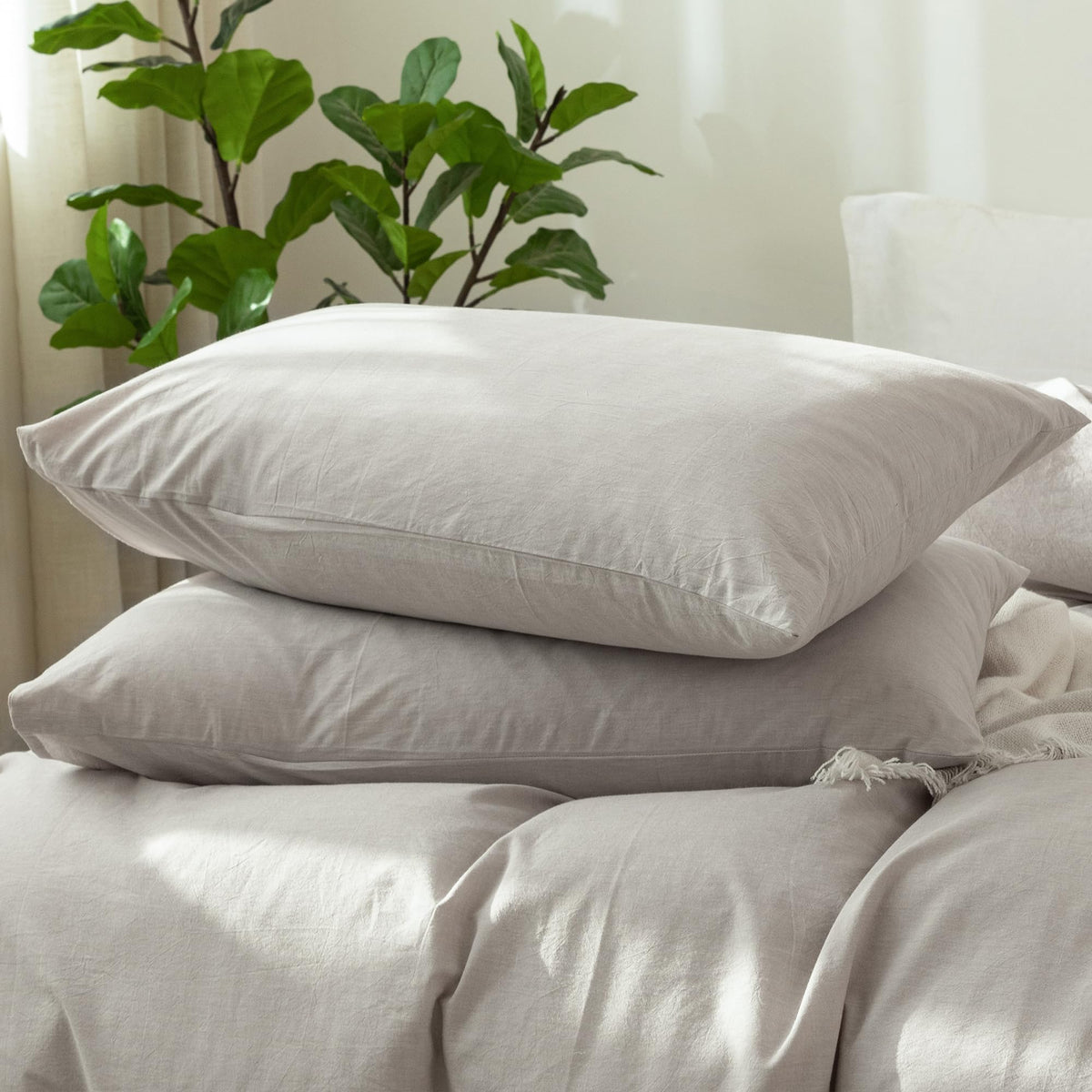 MOOMEE Pillowcase Set of 2 100% Washed Cotton Linen-Like Standard