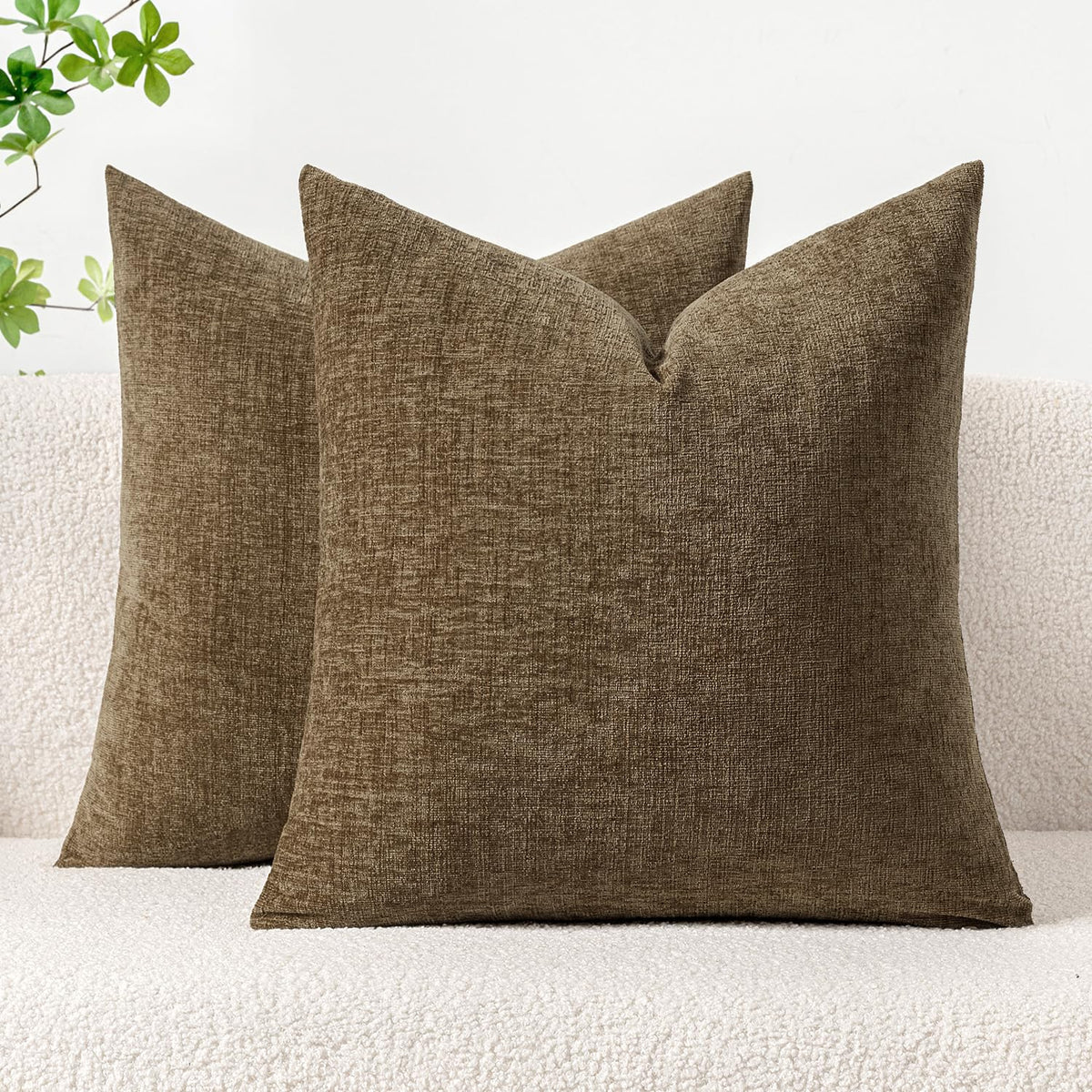 MIULEE Soft Chenille Throw Pillow Covers Sage Green 18x18 Inch Pack of 2