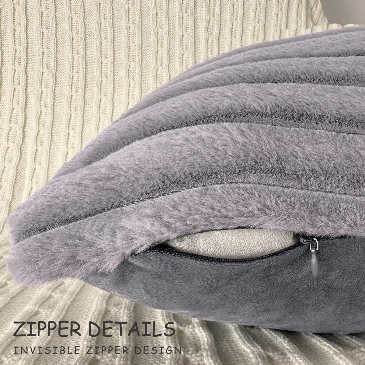 2 Pack 18x18 Pillow Cover Velvet Pillow Covers, Faux Fur Square Throw Pillow Covers for Living Room Decorations Throw Pillow Case, Throw Pillow Cover Cushion Cover for Home Sofa Bedroom Car, Grey