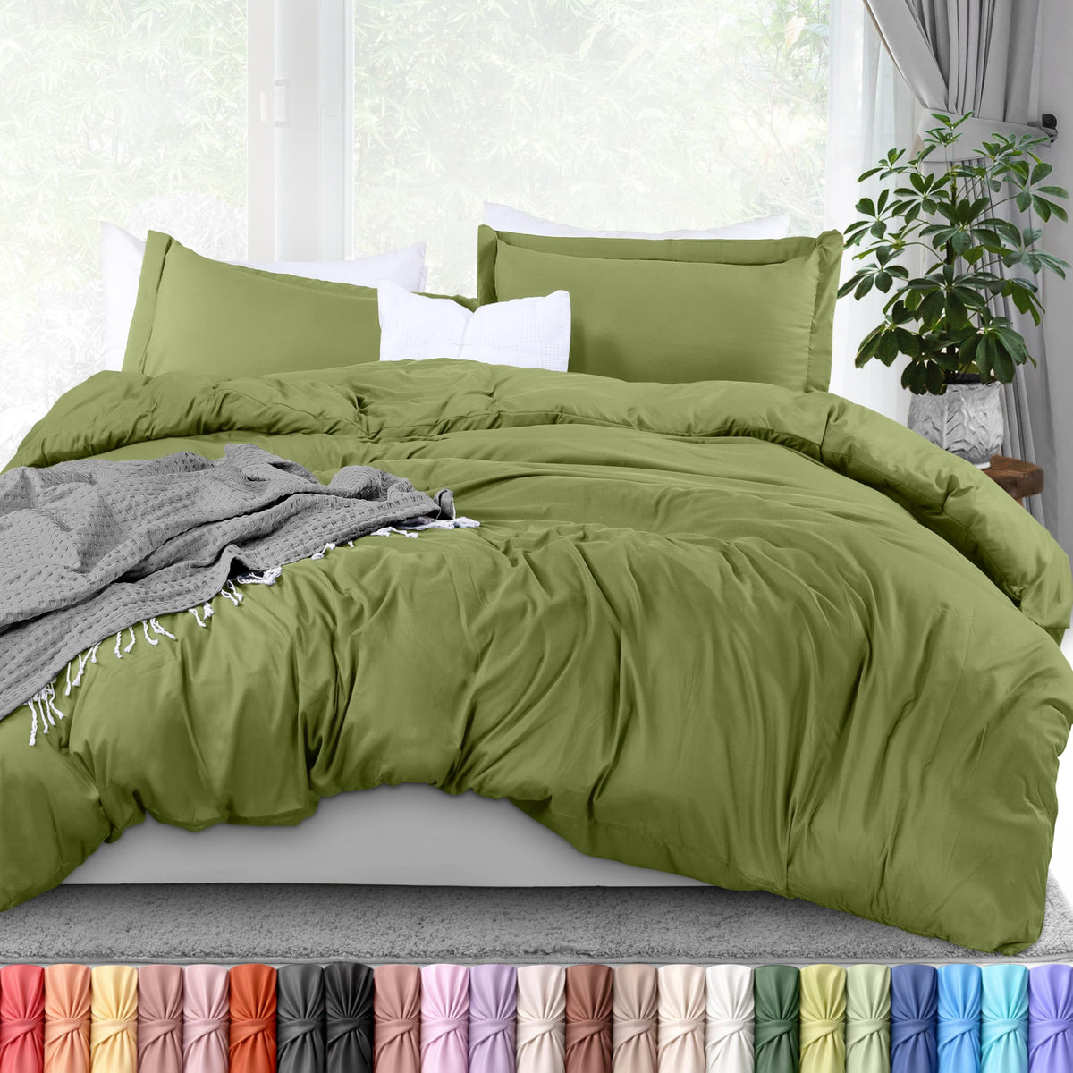 Duvet Cover Queen, 3 Piece Cotton Like Polyester with Zipper Closure, Black